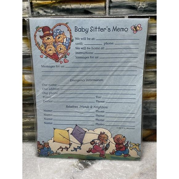 Other - Vintage Berenstain Bears Magnetic Babysitter Memo Pad New Old Stock 1997